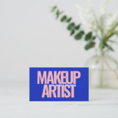 Moderne blauw en roze vet typografie make-up artis visitekaartje (Staand voorkant)