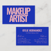 Moderne blauw en roze vet typografie make-up artis visitekaartje (Voorkant / Achterkant)