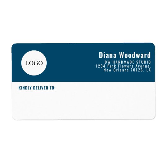 Moderne Blauw en Wit Zakelijke Verzending Etiket (Voorkant)