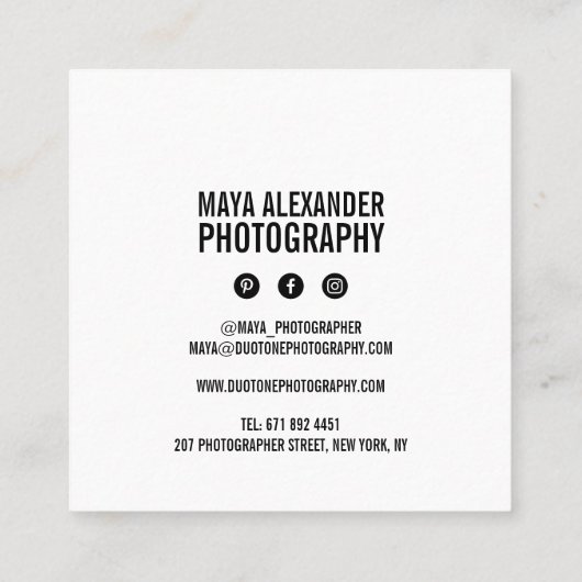 Moderne  blauw fotofilter vierkante visitekaartje (Achterkant)