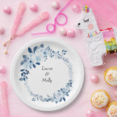 Moderne Blauw Franse Bloem Bruiloft Papieren Bordje (Feest)
