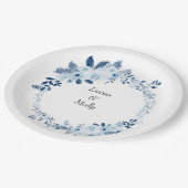 Moderne Blauw Franse Bloem Bruiloft Papieren Bordje (Gekanteld)