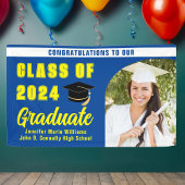 Moderne Blauw Geel Afstuderen Fotofeest Spandoek