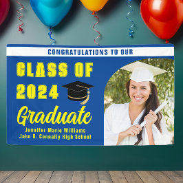 Moderne Blauw Geel Afstuderen Fotofeest Spandoek