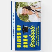 Moderne Blauw Geel Afstuderen Fotofeest Spandoek (Verticaal)