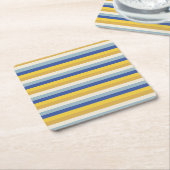 Moderne blauw geel gouden crème strepen Chanoeka Kartonnen Onderzetters (Schuin)