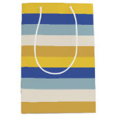 Moderne blauw geel gouden crème strepen Chanoeka Medium Cadeauzakje (Voorkant)