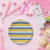 Moderne blauw geel gouden crème strepen Chanoeka Papieren Bordje (Feest)