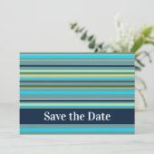 Moderne Blauw Gele Groene Strepen Gelukkige Verjaa Save The Date (Staand voorkant)