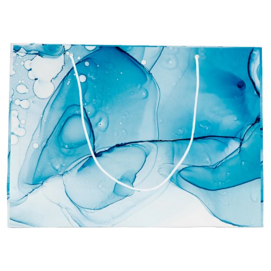 Moderne blauw gemarmerde verjaardag groot cadeauzakje (Achterkant)