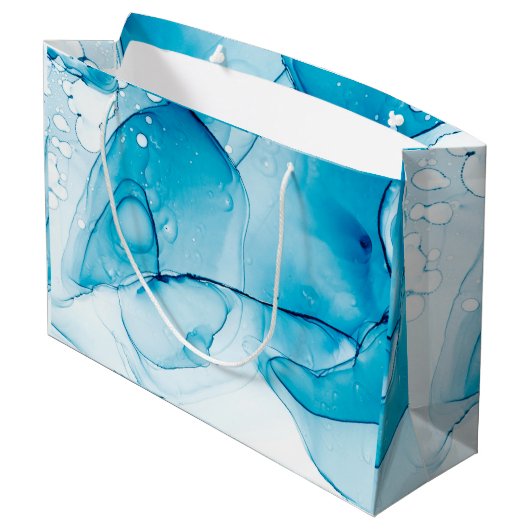 Moderne blauw gemarmerde verjaardag groot cadeauzakje (Achterkant Gekanteld)