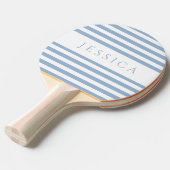 Moderne blauw gestreepte aangepaste naam tafeltennisbatje (Voorkant Gekanteld)