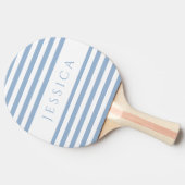 Moderne blauw gestreepte aangepaste naam tafeltennisbatje (Zijkant)