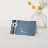 Moderne blauw gestreepte bar mitswa plaatskaartje (Voorkant)