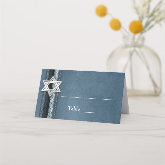 Moderne blauw gestreepte bar mitswa plaatskaartje (Voorkant)