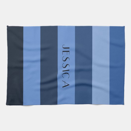 Moderne blauw gestreepte patroonnaam theedoek (Horizontaal)