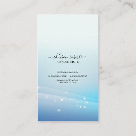 Moderne blauw Glitter Candle Care Visitekaartje (Achterkant)