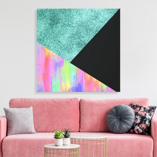 Moderne blauw-glitter met gebastel geometrische st canvas afdruk (Insitu (Woonkamer))