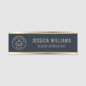 Moderne Blauw Goud Business Logo Naamplaatje (Voorkant)