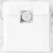 Moderne Blauw Goud Geometrische Botanische Huwelij Vierkante Sticker (Tas)