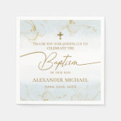 Moderne Blauw Goud Kruis Jongen Doop Servet (Voorkant)