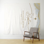 Moderne Blauw Goud Kruis Jongen Doop Wandkleed (In Situ (horizontaal))