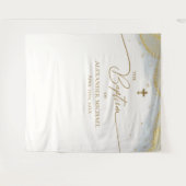 Moderne Blauw Goud Kruis Jongen Doop Wandkleed (Voorkant (horizontaal))