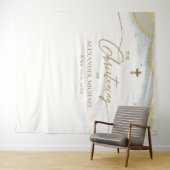 Moderne Blauw Goud Kruis Jongen Doop Wandkleed (In Situ (horizontaal))