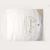 Moderne Blauw Goud Kruis Jongen Doop Wandkleed (Voorkant (horizontaal))