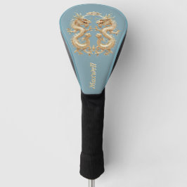 Moderne Blauw Goud Tweekoppige Draak Golfheadcover