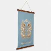 Moderne Blauw Goud Tweekoppige Draak Hangend Wandkleed (Gebogen)