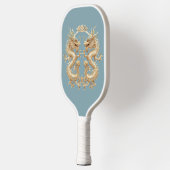 Moderne Blauw Goud Tweekoppige Draak Pickleball Paddle (Links)