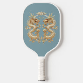 Moderne Blauw Goud Tweekoppige Draak Pickleball Paddle
