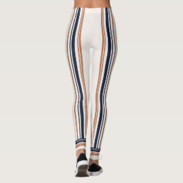 Moderne Blauw & Goud Wit Lange Strepen Leggings