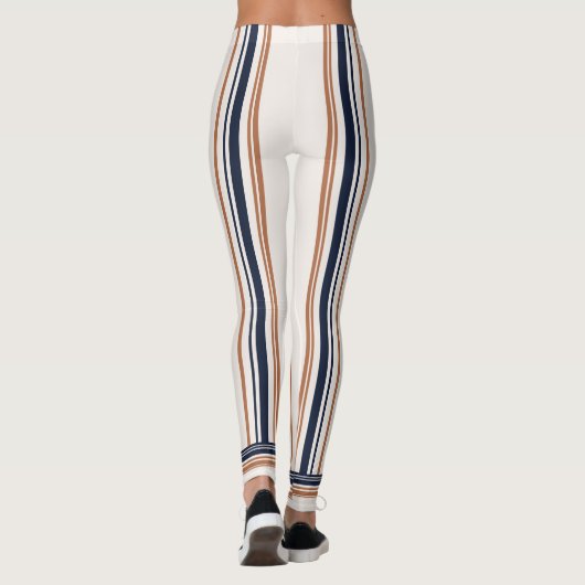 Moderne Blauw & Goud Wit Lange Strepen Leggings (Achterkant)