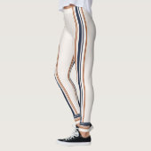 Moderne Blauw & Goud Wit Lange Strepen Leggings (Links)