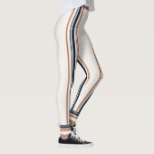 Moderne Blauw & Goud Wit Lange Strepen Leggings (Rechts)