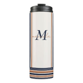 Moderne Blauw & Goud Wit Lange Strepen Thermosbeker