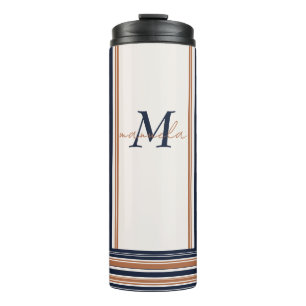 Moderne Blauw & Goud Wit Lange Strepen Thermosbeker