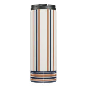 Moderne Blauw & Goud Wit Lange Strepen Thermosbeker (Achterkant)