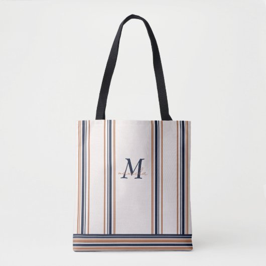Moderne Blauw & Goud Wit Lange Strepen Tote Bag (Voorkant)