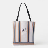 Moderne Blauw & Goud Wit Lange Strepen Tote Bag (Achterkant)