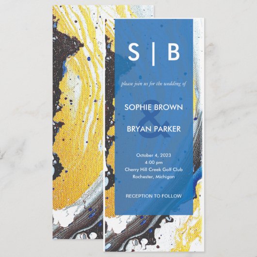 Moderne blauw/goud/zwart hydro-dip uitnodiging (Voorkant / Achterkant)