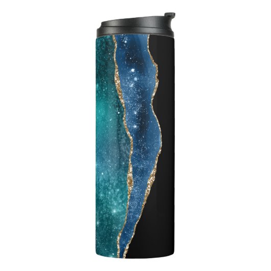 Moderne Blauw Gouden Glitter Agaat Thermosbeker (Gedraaid links)