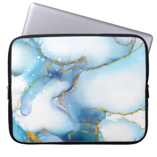Moderne blauw-gouden, marmer-laptophoes laptop sleeve