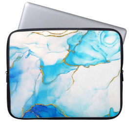 Moderne blauw-gouden, marmer-laptophoes laptop sleeve