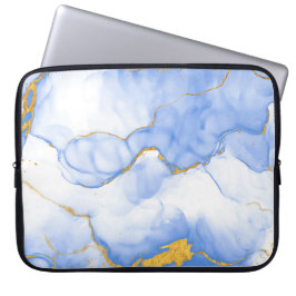 Moderne blauw-gouden, marmer-laptophoes laptop sleeve