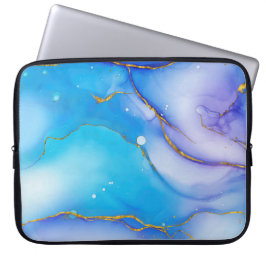 Moderne blauw-gouden, marmer-laptophoes laptop sleeve
