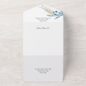 Moderne Blauw & Gouden Poinsettia op Wit All In One Uitnodiging (Buitenkant)