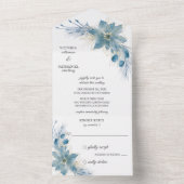 Moderne Blauw & Gouden Poinsettia op Wit All In One Uitnodiging (Binnen)